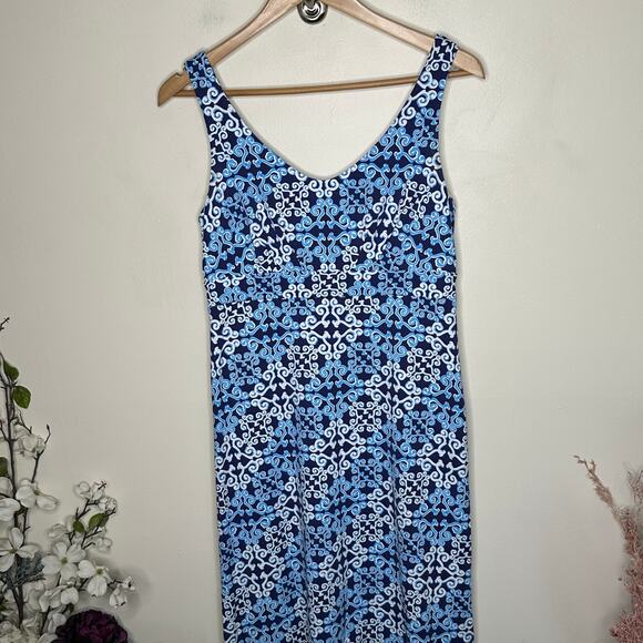 J. MCLAUGHLIN Catalina Cloth Brandisi Blue Ornate Scroll Maxi Dress Sz S {3R45} - Picture 2 of 8